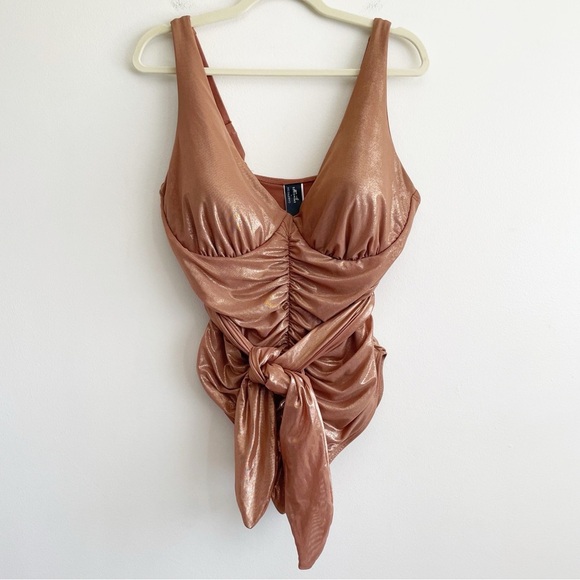 New Gabifresh swimsuits for all Rose Gold One Piece Swimsuit plunge ruched tie - Picture 3 of 12